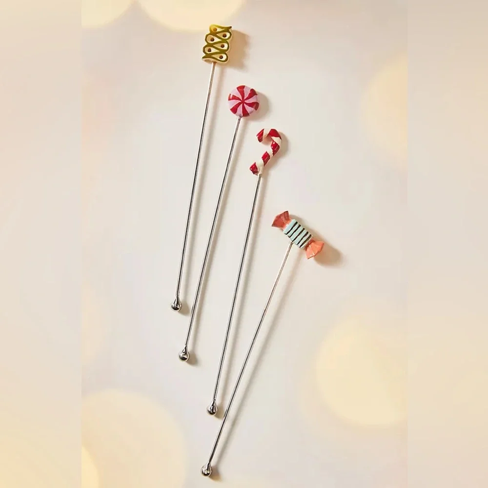 New Anthropologie Christmas Bon Bon Cocktail Picks & Stirrers Set Of 8